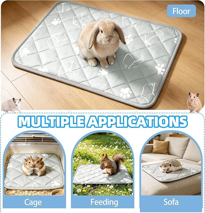 Homimp Summer Cooling Mat for Small Animals, 8PCS Guinea Pig Cage Liner Hamster Pee Pad, Washable Rabbit Cool Pad, Breathable Bed Blanket for Bunny Hedgehog, Keep Cooling for Pets, Grey 12"X 12"