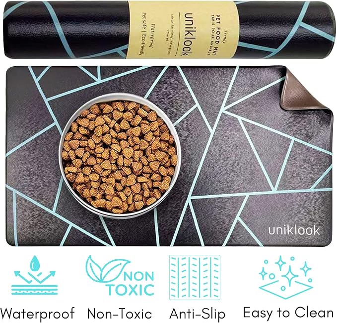 Pet Placemat, Dog Cat Food Water Bowls Mat Feeding Station Pet Safe 28" X 16.5" Waterproof Easy to Clean Dog Modern Designs Boho Uniklook