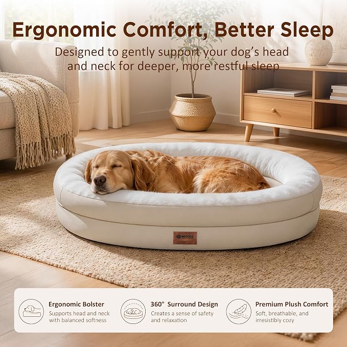 Orthopedic Dog Bed for Medium Dogs, Waterproof Dog Bed with Removable Bolsters, Egg Crate Foam Pet Couch for Medium Size Dog with Machine Washable Cover & Non-Slip Bottom, Light Beige