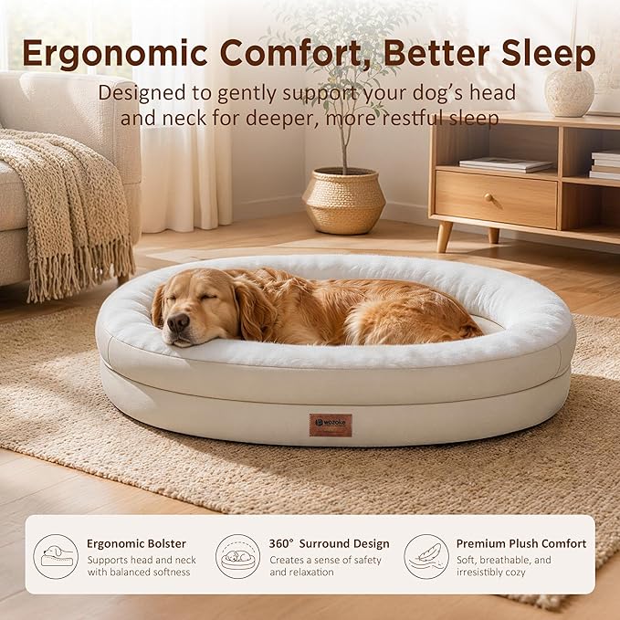 Orthopedic Dog Bed for Extra Large Dogs, XL Waterproof Dog Bed with Bolsters, Supportive Egg Crate Foam Pet Couch Bed with Removable Washable Cover & Non-Slip Bottom, Light Beige