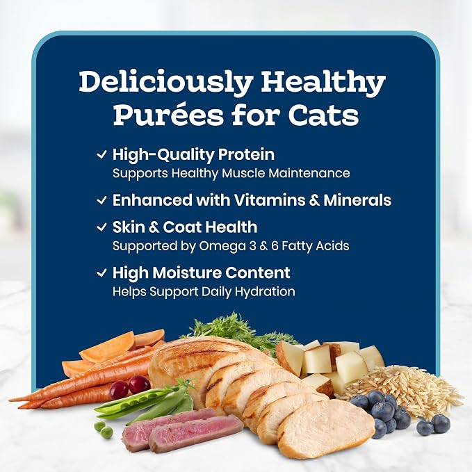 Blue Buffalo Tastefuls Beef Purées Natural Wet Cat Food Topper, Just 5 Ingredients Including Real Beef, All Life Stages, 3-oz. Resealable Pouches (12 Count)