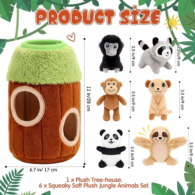 Skylety 7 Pieces Hide and Seek Dog Toys Activity Puppy Chew Squeaky Toys Plush Stuffing Woodland Stuffing with Squeakers for Small Medium Pets Dogs Puppy Gift(Funny,Small)
