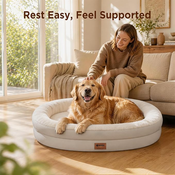 Orthopedic Dog Bed for Medium Dogs, Waterproof Dog Bed with Removable Bolsters, Egg Crate Foam Pet Couch for Medium Size Dog with Machine Washable Cover & Non-Slip Bottom, Light Beige