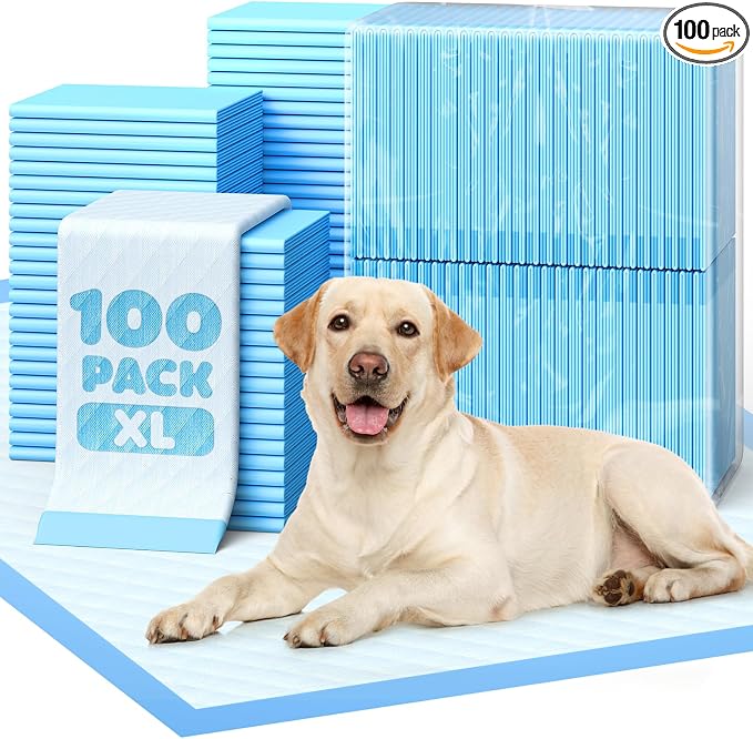 Powools Puppy Pads - Super Absorbent & Spill-Proof Pee Pads for Dogs with 6-Layer Material, Quick-Dry Potty Pads for Floors, Furniture, Vehicle, 34" × 28", 100 Packs
