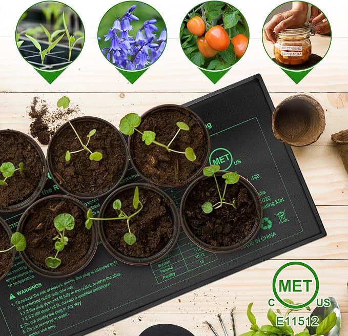 Upgraded MET Certified Seedling Heat Mat 10"x20.75",Waterproof Plant Heating Mat Heating Pad for Seed Germination,Hydroponic Heating Pad Seed Starter (2 Pack)
