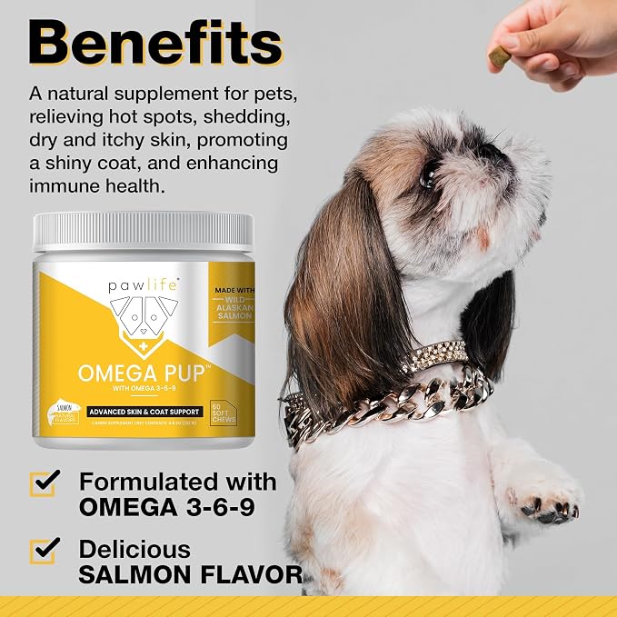 Dog Fish Oil Supplements - 60 Omega 3 Fish Oil Dog Vitamins, Veterinarian Formulated Itching Relief for Dogs, Natural Omega 3 Fish Oil for Dogs, Dog Skin and Coat Supplement (Salmon Flavor)