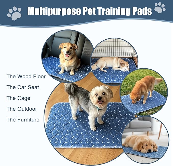 Puppy Pee Pads with Pheromones,Washable and Reusable Pee Pads for Dogs,Waterproof and Leak-Proof,Non-Slip Base Training Pads Suitable for Home,Travel and Dog Crates(Blue Bone,S:23.6*15.7in)