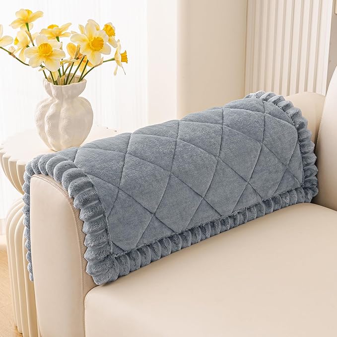 Smiry Couch Cover for Dogs, Non Slip Washable Pet Sofa Protector for Large Dogs, Cats, Fuzzy Plush Sofa Covers Backrest & Armrest, Against Fur, Dirt & Scratch Resistant, Grey, 20"×24", 2 Pack