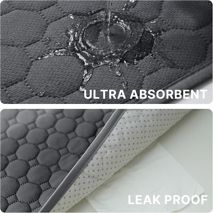 H.VERSAILTEX Premium Washable Pee Pads for Dogs 2 Pack Super Absorbent 100% Waterproof Reusable Non-Slip Quilted Puppy Training Pads for Crate Playpen Whelping & Potty Training(36"x36", Grey)