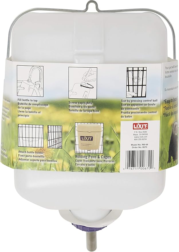 Lixit® All-Weather Rabbit Water Bottle - 64 Ounce Widemouth Cage Water Bottles for Rabbits, Ferrets, Guinea Pigs, Rats, and Other Small Animals (White, 64 Ounce) (Pack of 12)