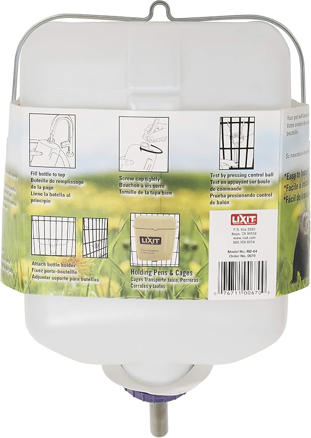 Lixit® All-Weather Rabbit Water Bottle - 64 Ounce Widemouth Cage Water Bottles for Rabbits, Ferrets, Guinea Pigs, Rats, and Other Small Animals (White, 64 Ounce (Pack of 2))