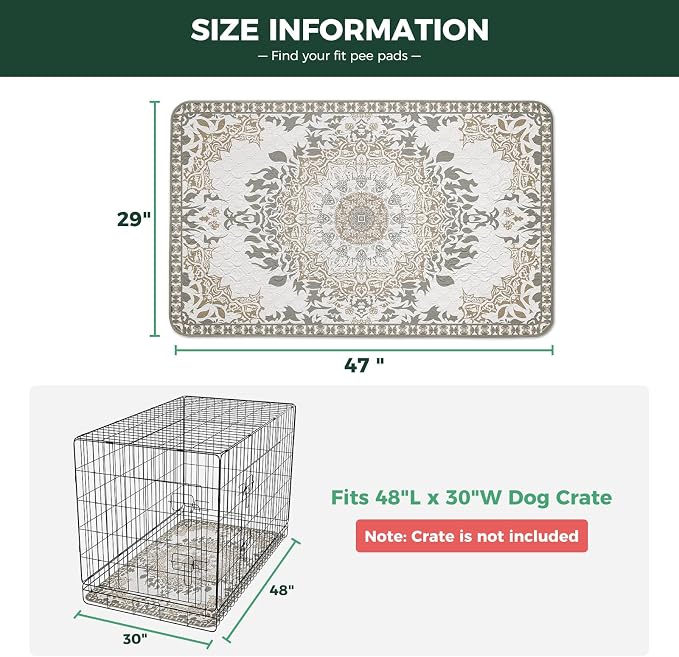 FXW Washable Pee Pads for Dogs, Puppy Pads with Super Absorbent, Specifically Designed for 48inch Cages, 29" x 47" Rectangle, Boho, 2 Packs