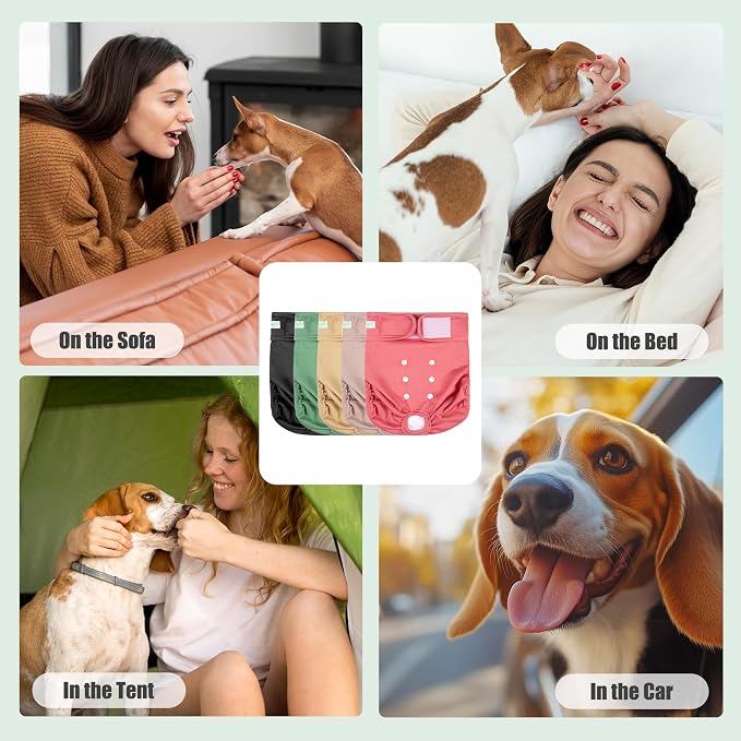 wegreeco Female Dog Diapers, Washable Reusable Pet Puppy Doggie Diapers for Small Medium Large Female Dogs in Heat Period, Doggy Period Panties, 5 Pack, Medium