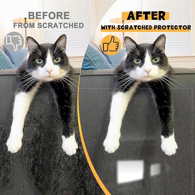Thicken Cat Scratch Furniture Protector, 165"x15" Couch Protector from Cat Claws, Single-Sided Sticky Furniture Protectors From Cats Scratching, Extended Size Protects More Furniture+50 Fixing