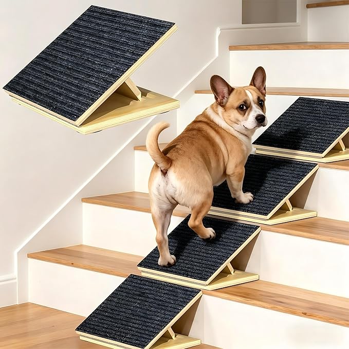 Dog Ramp for Stairs, 2 Pack Foldable Anti-Slip Stair Ramp for Small Dogs, Wooden Pet Steps for Senior, Adjustable Low-Angle Dog Stair