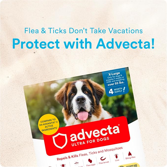 Advecta Ultra Flea and Tick Prevention for Dogs - Extra Large Dog Flea and Tick Treatment & Control - Mosquito Repellent - Fast Acting Waterproof Topical Drops, 4 Month Supply