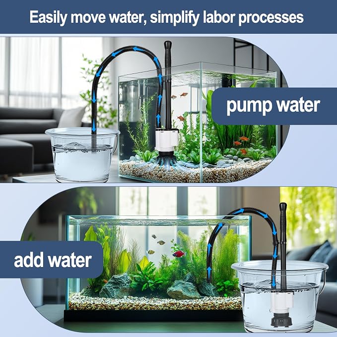 AQQA Electric Aquarium Gravel Cleaner, 8 in 1 Fish Tank Vacuum 480GPH 30W with Water Changer Sand Washer Filter Pump Oxygen Boost, Gravel Vacuum for Freshwater Saltwater Turtle Tanks