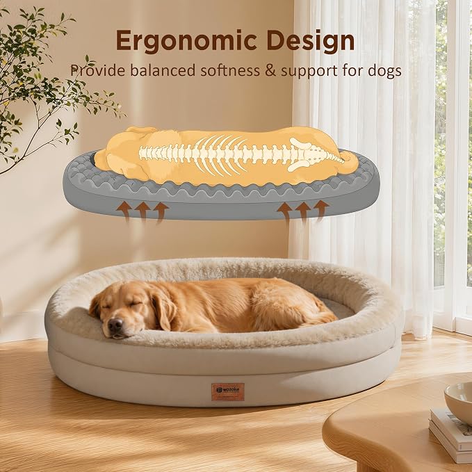 Orthopedic Dog Bed for Medium Dogs, Waterproof Dog Bed with Removable Bolsters, Egg Crate Foam Pet Couch for Medium Size Dog with Machine Washable Cover & Non-Slip Bottom, Light Brown
