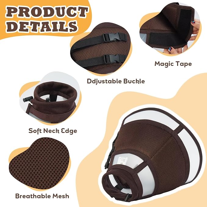 Soft Dog Cone for Dogs After Surgery,Foldable Dog's Cone Collar,Adjustable E Collar Alternative to Stop Licking,Pet Cones for Dog,Doggy Surgery Collar,Dogs Recovery Collars & Cones,Brown,M