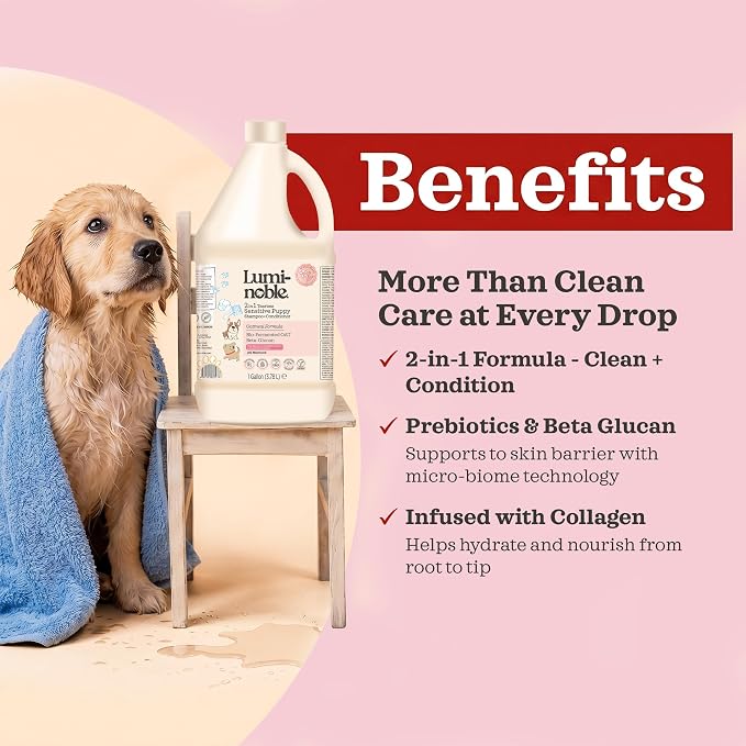2in1 Hypoallergenic Dog Shampoo & Conditioner, Tearless Dog Wash for Puppies with Oatmeal & Collagen Formula, Itchy Skin Relief, White Musk Scent, Moisturizing & Skin Sensitive Friendly, 1 Gallon