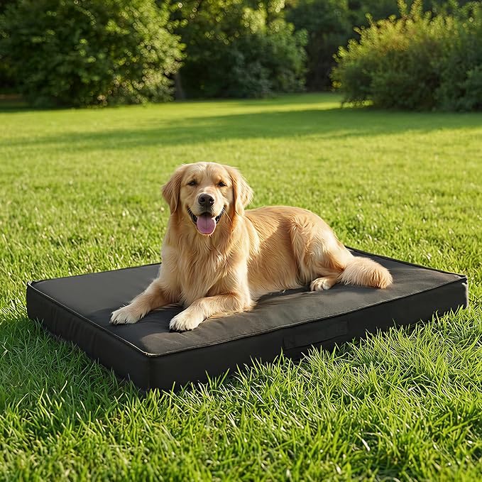 Outdoor Dog Bed Large Sized Dog, Waterproof Dog Bed Large, 44x32x3.5 Inch, Orthopedic Dog Bed with Removable Washable Cover, Flat Rectangle Pet Crate Pad for Kennel, Cage, Outside, Dark Grey