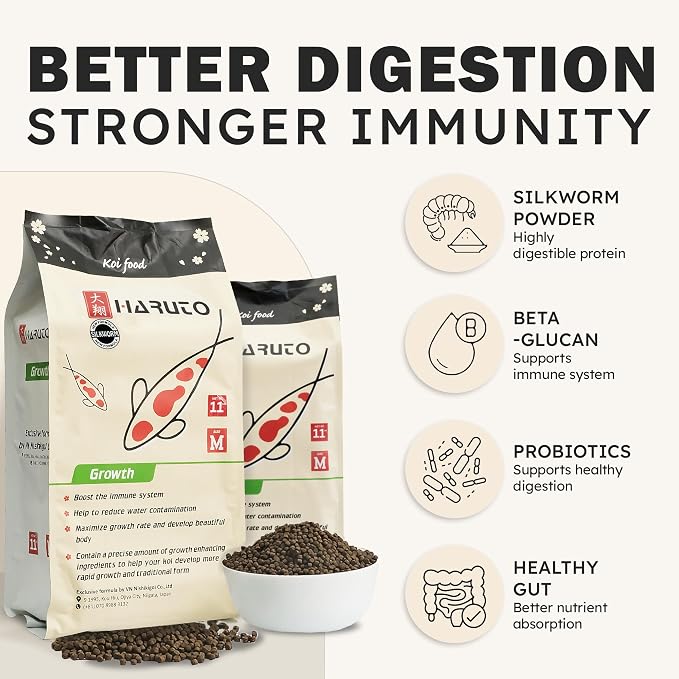 HARUTO Koi Food Growth Silk Worm 11lb - Body Growth & Protein Formula | Silkworm powder formula - high protein koi food supporting body development, healthy scales & clear water pond feeding.