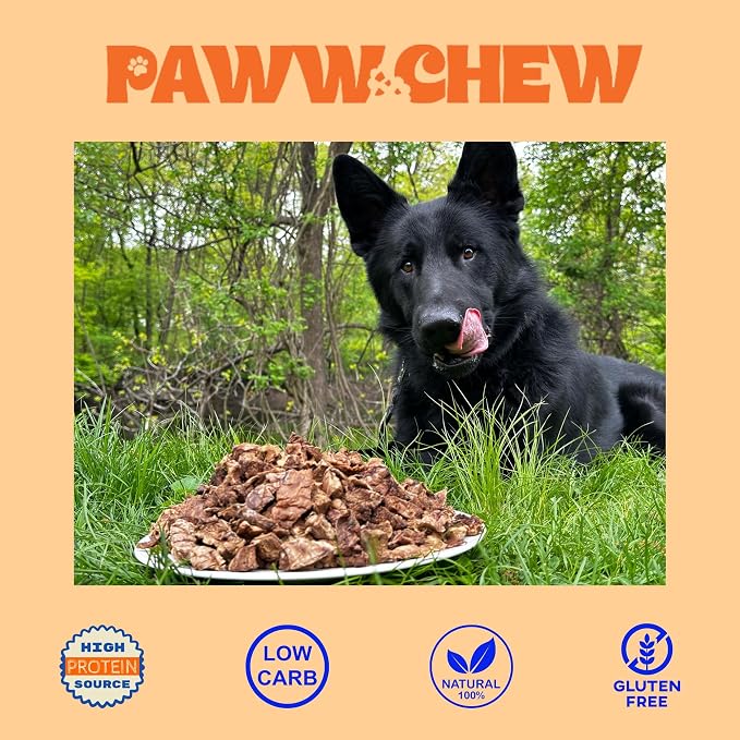 PAWW CHEW Beef Lung Dog Treats - 100% Natural, Single Ingredient, (1 Pound) Made in the USA, Dried & Dehydrated, High Protein, High Value Dog Training Treats, Grain Free, Low-Odor Free for All Breeds