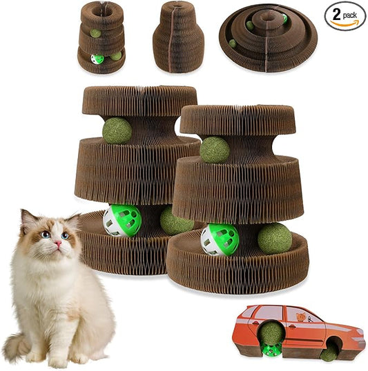 Cat Toys Interactive, Magic Organ Cat Scratcher Cardboard with Catnip Ball, Reversible Kitten Toys Scratching Scratcher Pads(2PCS)