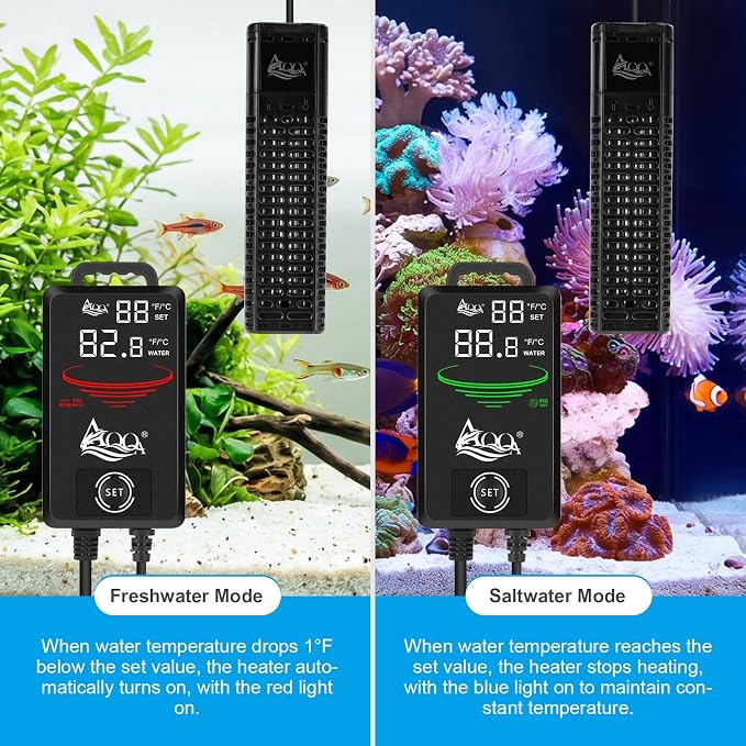 AQQA Aquarium Heater, 1200W Submersible Fish Tank Heater for 155-265 Gallon, Intelligent Digital Aquarium Heater with Over-Temperature Dry Burning Protection, for Freshwater and Saltwater Aquariums