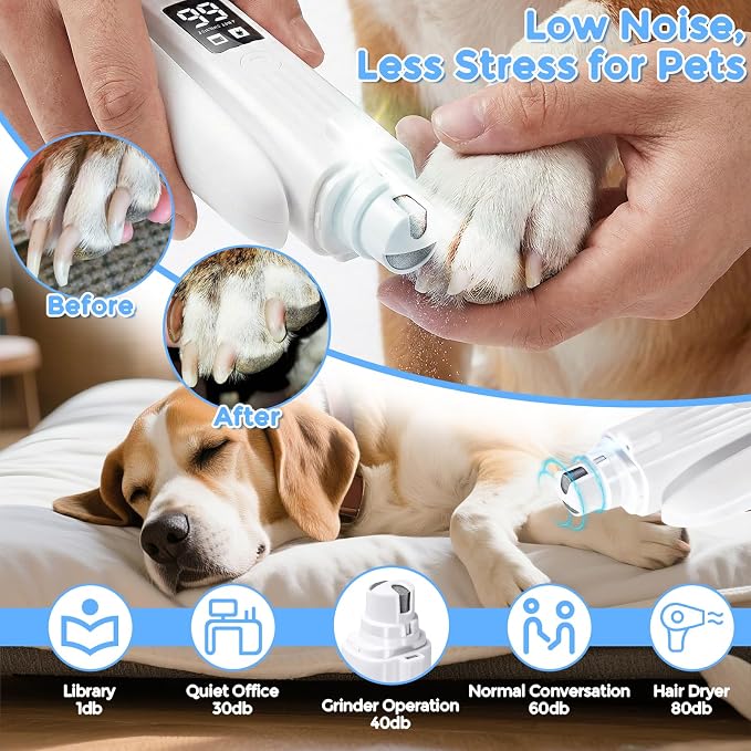 2-in-1 Led Cat Dog Nail Grinder - Rechargeable Pet Nail Trimmers with LED Light,300mAh Battery Quick USB Charge for Medium Small Dogs Cats Rabbits