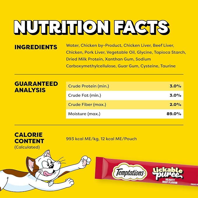 Temptations Creamy Puree Squeezable Lickable Cat Treats, Wet Cat Treats with Beef Liver, 0.42 oz. Tubes, 4 Count, Pack of 11 (44 Total)