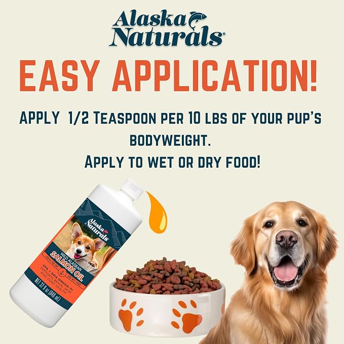 Alaska Naturals Wild Alaskan Salmon Fish Oil Supplement for Dogs Skin and Coat with EPA DHA Omega 3 Fatty Acids Liquid Food Topper 15.5 oz.
