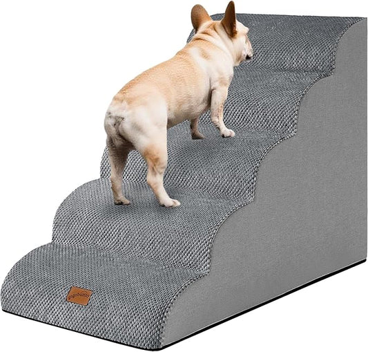 GoGoBunny Ramp Dog Stairs for High Beds 24.4" H, 5-Step Extra Wide Dog Slope Stairs with Durable Waterproof Fabric Cover, Pet Steps for Old Large Dogs Climbing, Non-Slip Sturdy Indoor Step, Grey