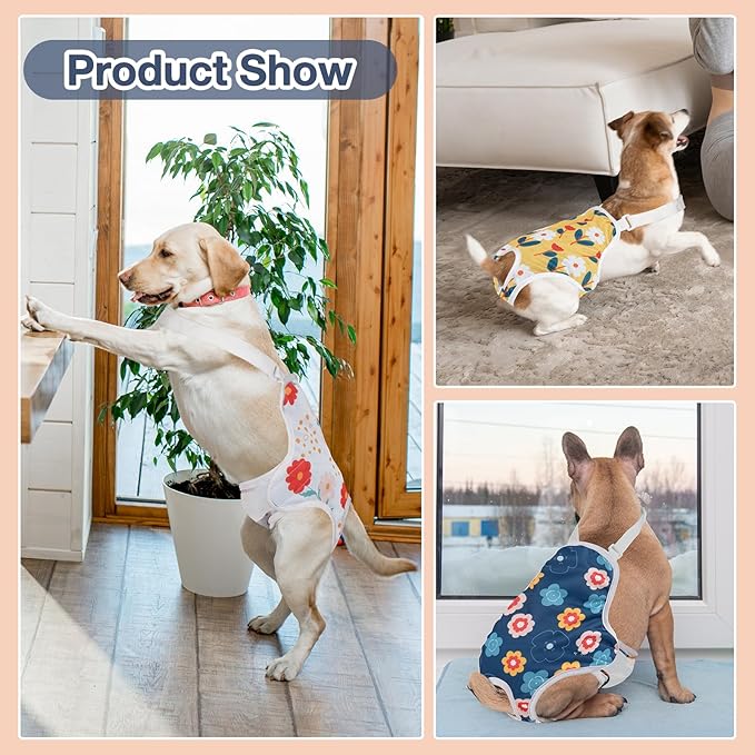 MICOOYO Dog Diaper Onesie Sanitary Pantie with Adjustable Suspender Washable Dog Period Panties Doggie Diapers Pet Underwear Female Dogs Diapers for Heat (Floral, XS/S)