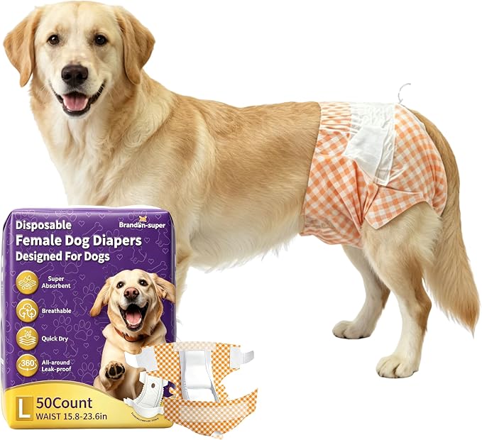 BrandonSuper Dog Diapers Female 50CT,L,Ultra Absorbent Disposable Girl Doggy Diapers,Leak-Proof 360°Waist Dog Diapers