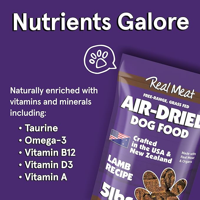 TRMC Real Meat Air Dried Dog Food w/Real Lamb - 5lb Bag of USA-Crafted Grain-Free Real Meat Dog Food Sourced from Free-Range, Grass-Fed Lamb - Digestible, All Natural, High Protein