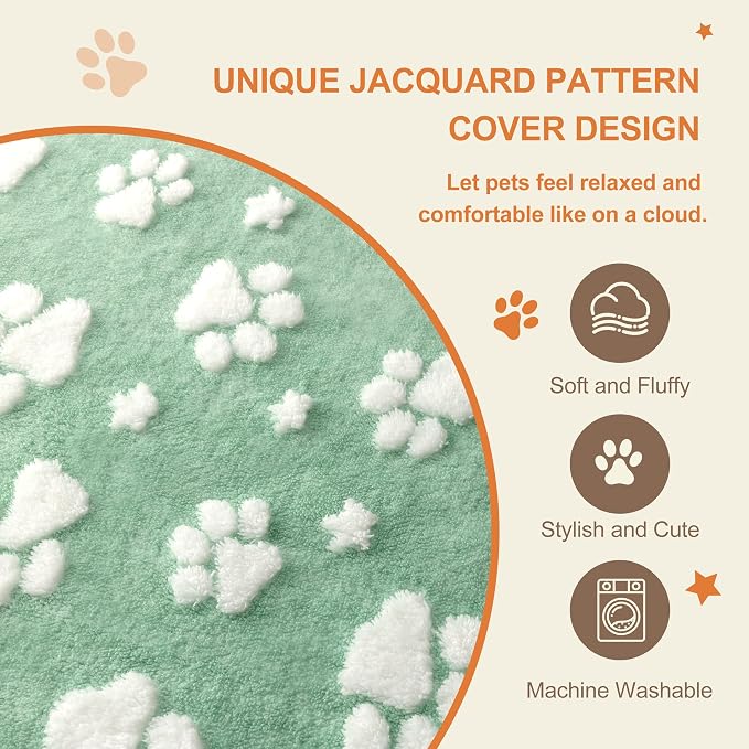 Dog Beds for Small Medium Dogs, Cute Thick Dog Bed for Crate Kennel, Fluffy Pet Bed with Removable Washable Cover and Anti-Slip Bottom, 30"x 20", Green Paw