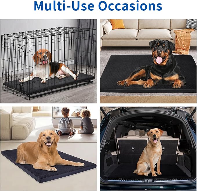 Indestructible Dog Beds, Enhanced Quilted Chew Proof Dog Crate Pad for Aggressive Chewer, Washable Cover Dogs Mat for Crate, Non-Skid Kennel Pad, Durable Pet Bed for Puppy (Black, 40"x27")
