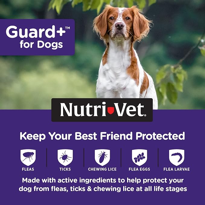 Nutri-Vet Guard+ for Dogs, Flea and Tick Prevention Spot On Drops, Topical Treatment for Dogs 23-44 lbs, Puppy Essentials, Waterproof Formula, 3 Monthly Doses, 90 Days of Protection