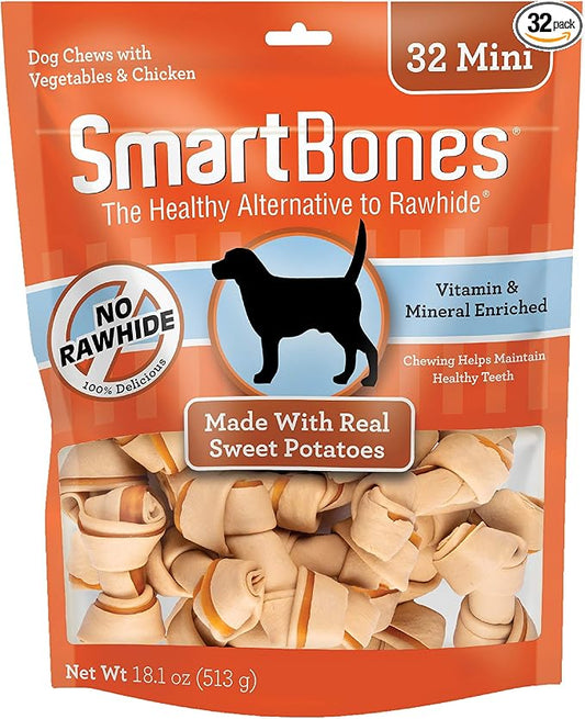 SmartBones Mini Chews with Real Sweet Potato 32 Count, Rawhide-Free Chews for Dogs