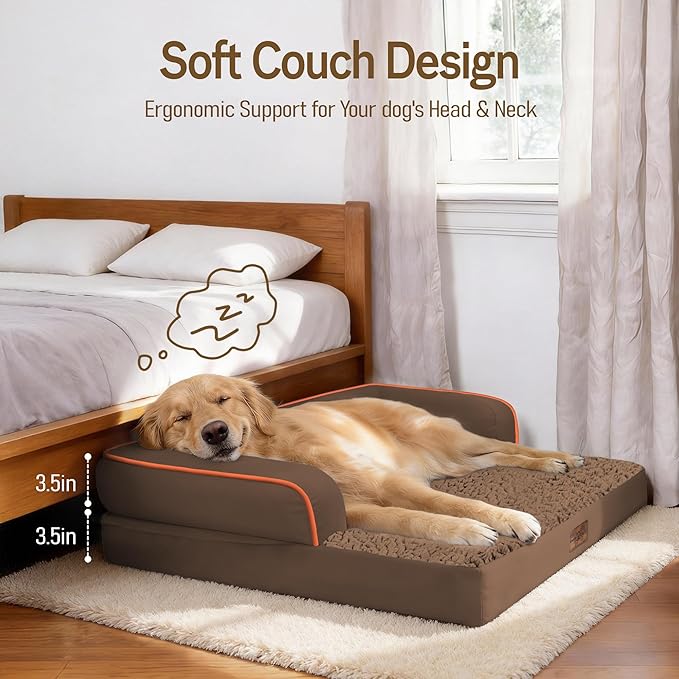 Comfort Expression Dog Bed Large Size Dog - XL Washable Orthopedic Pet Bed Waterproof Pet Couch Memory Foam Sofa Bolster with Removable Cover - 42 x 30