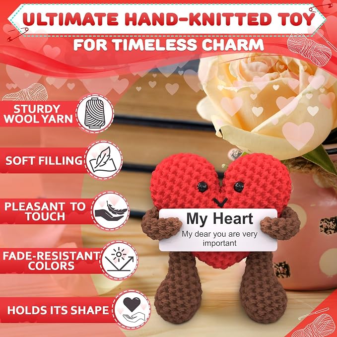 Reluen Heart Plush Gift for Her, Him - Mom Day Gifts Crochet Plushies Stuffed Hearts for Wife | Crochet Heart Soft Knitted Encouragement Support Keepsake for Girlfriends, Mother, Wife