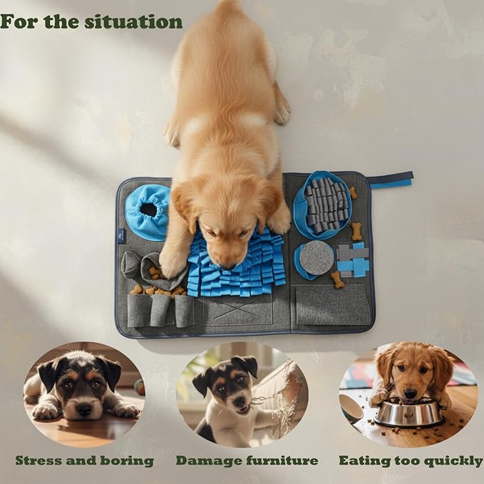 S Snuffle Mat for Dogs Blue - Interactive Dog Puzzle Toy Enrichment Feeding Mat for Mental Stimulation, Slow Feeder Nosework Game, Washable Non-Slip Sniff Mat for Small Dogs