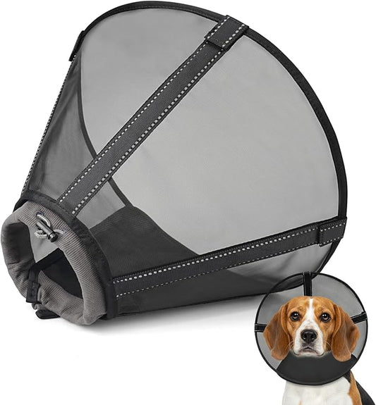 Breathable Mesh Dog Cone Collar for Surgery, Soft Elizabethan Recovery Alternative to Stop Licking,Pet Neck Collar for Large Medium Small Breeds, S, Matte Black