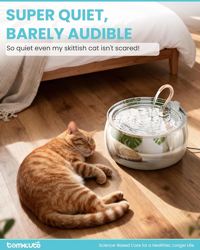 Tomxcute Cat Water Fountain - 4.0L/135oz Gooseneck Copper Faucet Design Cat Fountains for Drinking - Large Capacity Stainless Steel Cats Water Fountain - Comes with 3 Replacement Filters