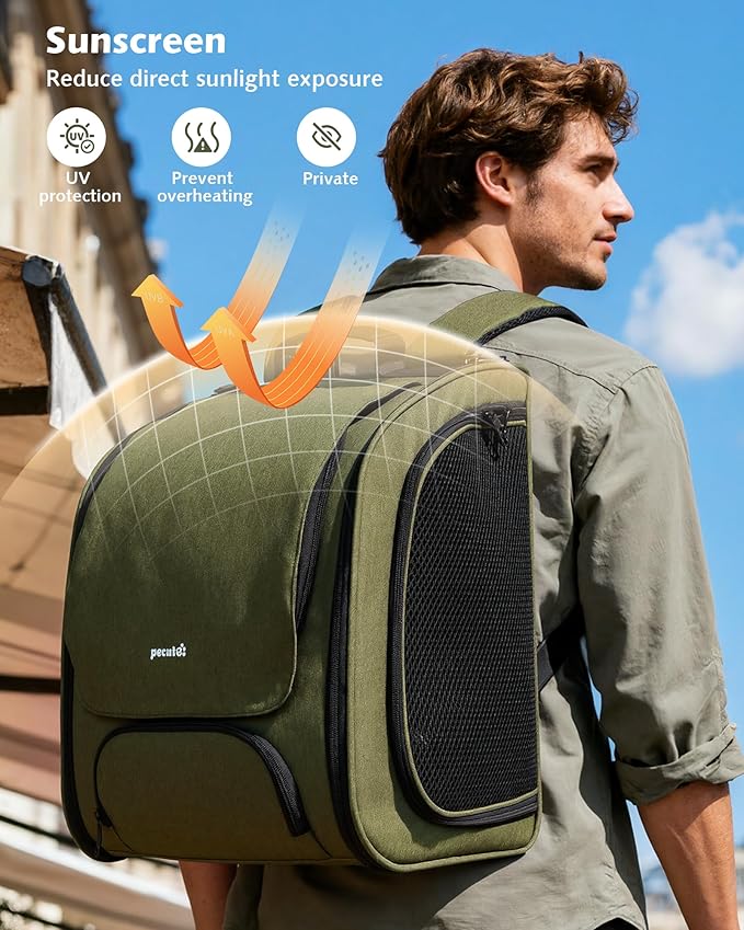Pecute Expandable Cat Backpack Carrier, Large Space Cat Bubble Backpack, Breathable Cat Carrier, Shaded Dog Backpack Carrier for Travel, Hiking, Vet,12.6" L x 10.2" W x 16.5" H,Green