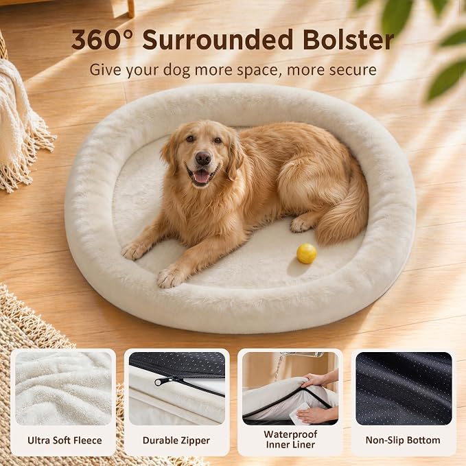 Orthopedic Dog Bed for Medium Dogs, Waterproof Dog Bed with Removable Bolsters, Egg Crate Foam Pet Couch for Medium Size Dog with Machine Washable Cover & Non-Slip Bottom, Light Beige