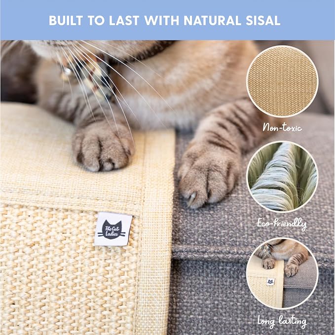 The Cat Ladies Cat Scratch Furniture Protector Mat - Couch Protector from Claws - Anti Scratch Furniture Protectors from Cats Scratching - Sisal Scratcher Pad - Beige