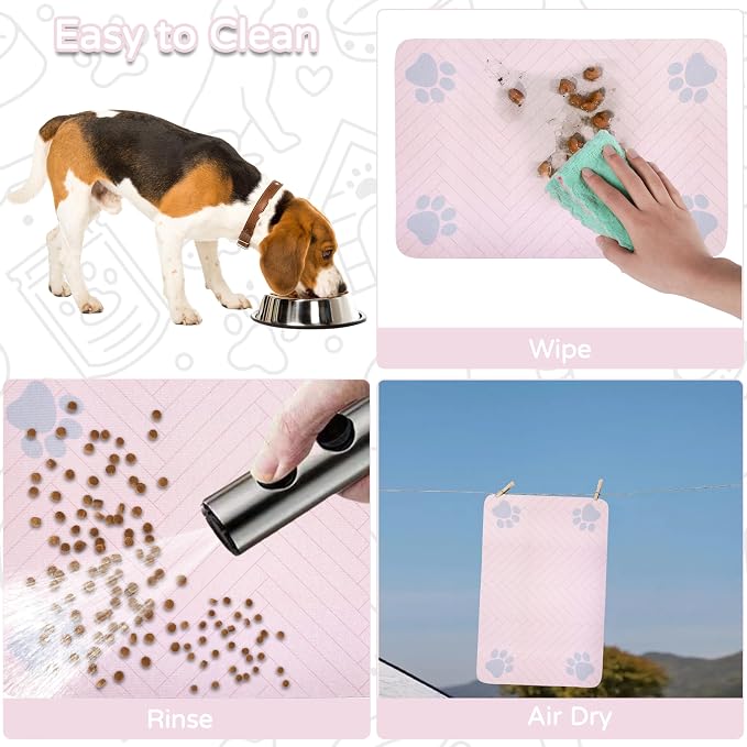 Pet Feeding Mat-Absorbent Dog Feeding Mat for Food and Water Bowl,No Stains Pet Placemat,Quick Drying Water Dispenser Mat for Dog and Cat,Easy to Clean Dog Accessories(L,Pink)