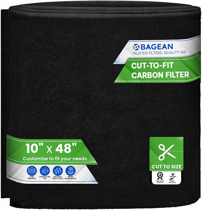 Cut to Fit Activated Carbon Filter Sheet 10” x 48” - Activated Carbon Air Filter for Air Purifiers Window AC Air Vent And More - Charcoal Filters Remove Odors & Freshens the Air (1-Pack)